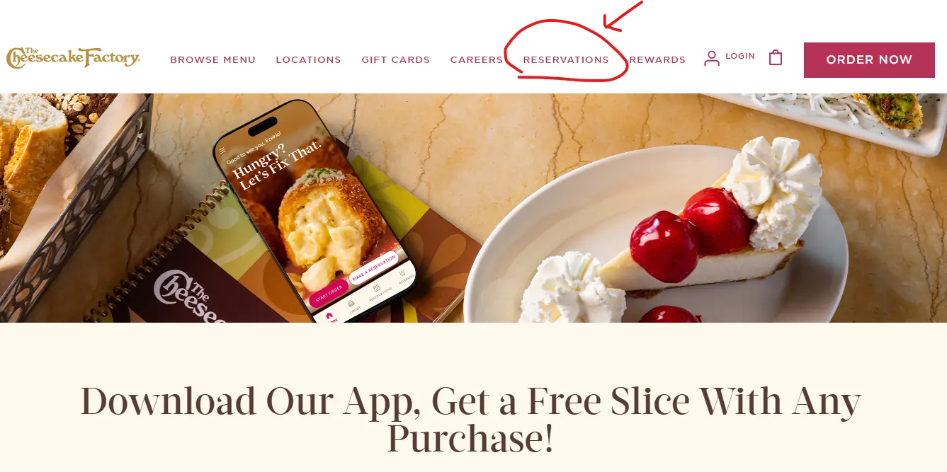 how to get reservation from cheesecake factory official website